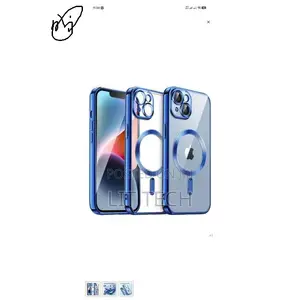 iPhone 14+ Plated Clear MagSafe Case Blue TPU, Camera Lens Protector
