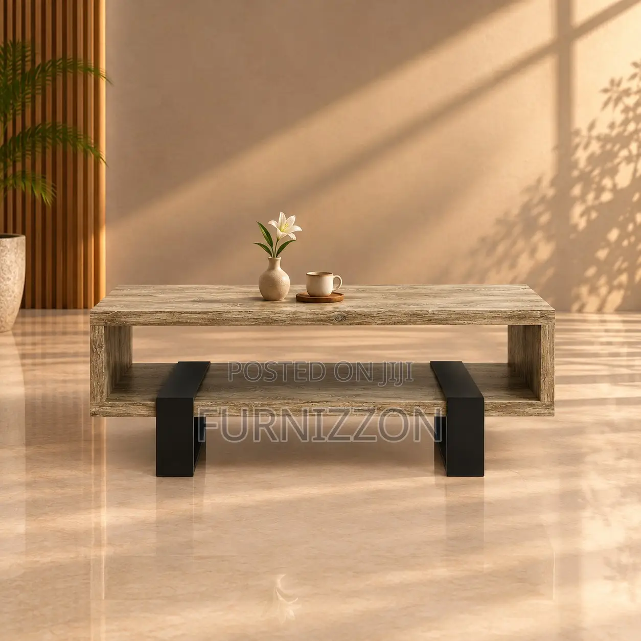 Rustic Oak Block-Leg Coffee Table