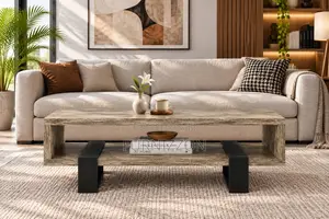 Rustic Oak Block-Leg Coffee Table