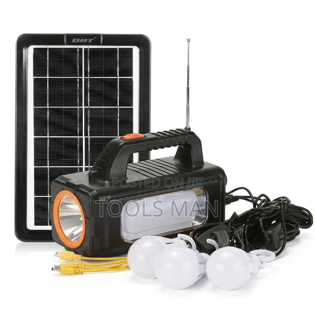 Solar Home Lighting System + MP3/Radio 4 LED Bulbs.DAT Rechargeable