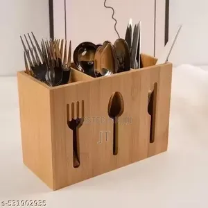 3 Slot Bamboo Cutlery Organizer Box