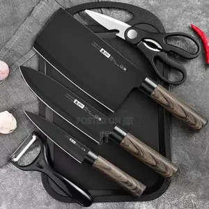 7-Piece Black Stainless Steel Kitchen Knife Set