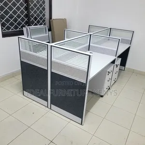 4 Seater Workstation - White Black Office Workstation