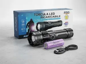 Torcia P50 High Power LED Flashlight 2000lm +26650 Battery USB Torch