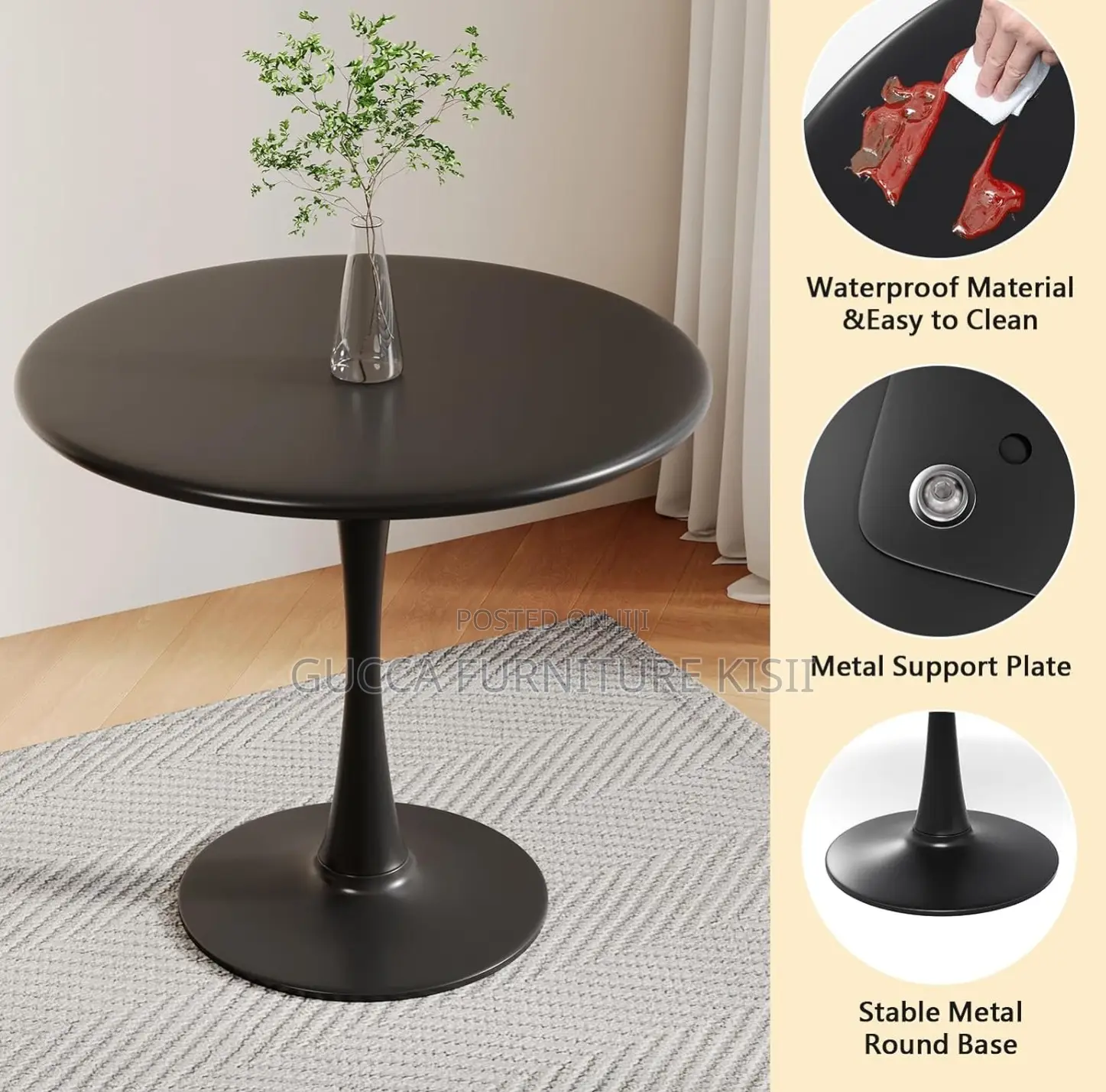 Black 4 Seater Dining Round Table