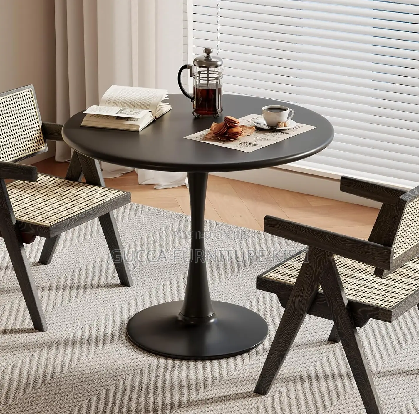 Black 4 Seater Dining Round Table