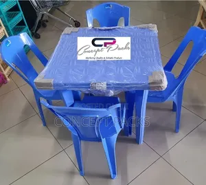 4 Armless Chairs + Plastic Square Table.