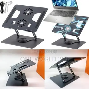 Aluminum Laptop Stand 360° Rotating Base Dual Cooling Fans