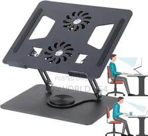 Aluminum Laptop Stand 360° Rotating Base Dual Cooling Fans