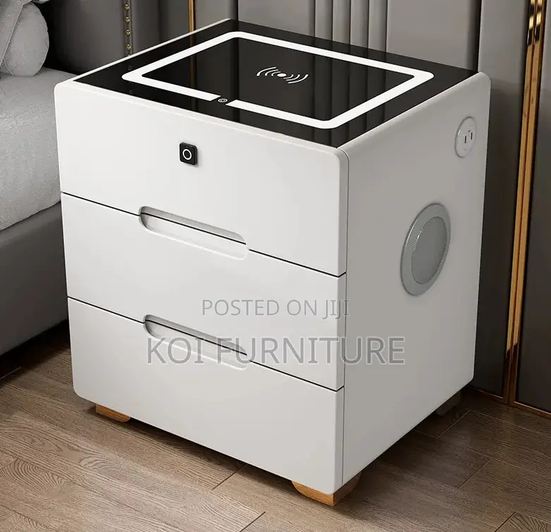 Bedside Table : Modern Smart White Nightstand