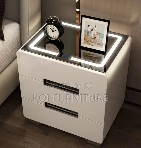 Bedside Table : Modern Smart White Nightstand