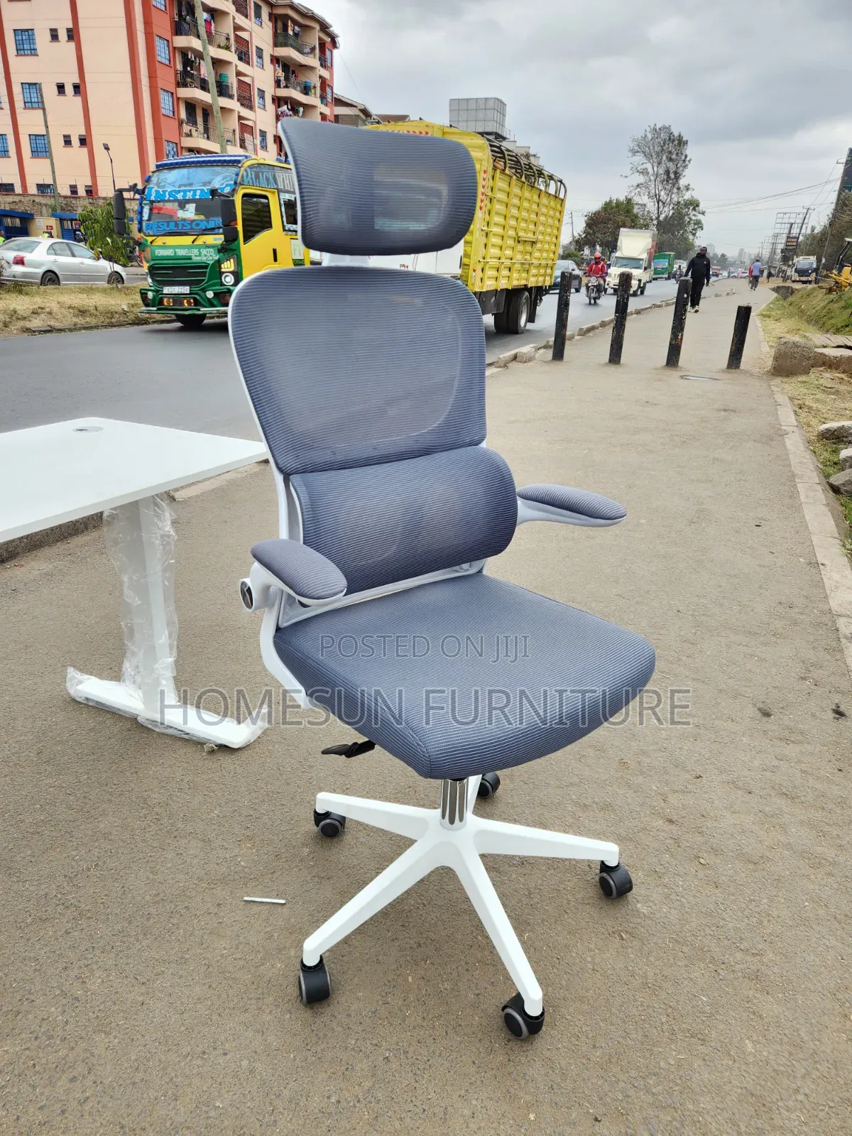 Ergonomic Office Chair Gray White in Color