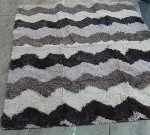 Fluffy Shaggy Carpets – Soft Plush Rugs | Brown, Red Wave Pattern