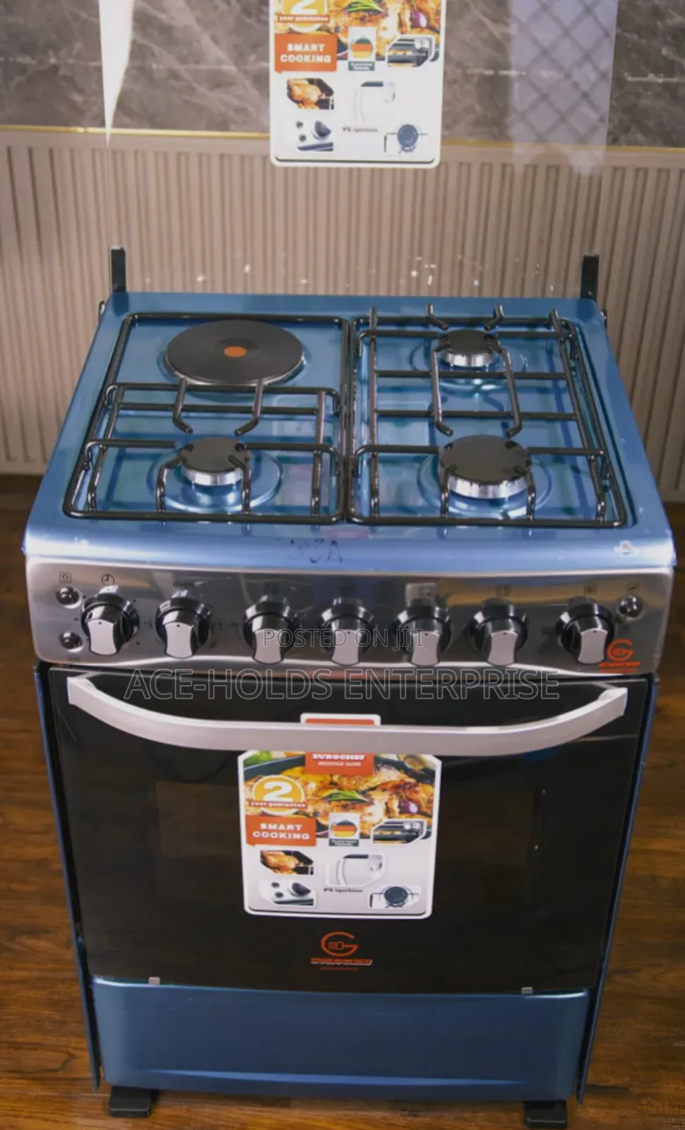 60*65 Eurochef Standing Gas Cooker - Electric Oven 3+1 With Chop Board