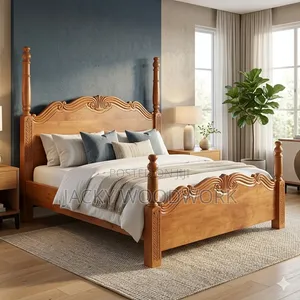 Premium Solid Mahogany 5x6 Low Poster Bed – Elegant Crown Design