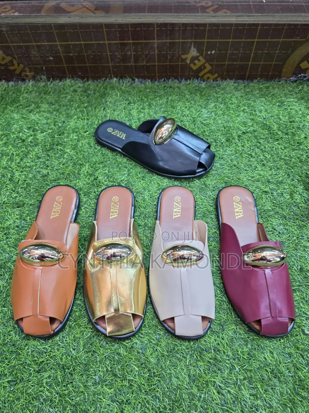 Gold Buckle Slip on Sandals