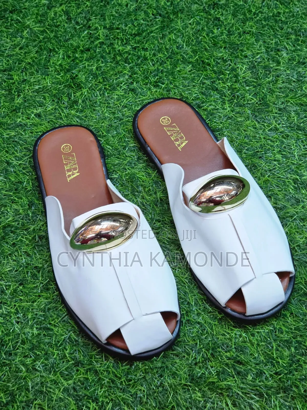 Gold Buckle Slip on Sandals