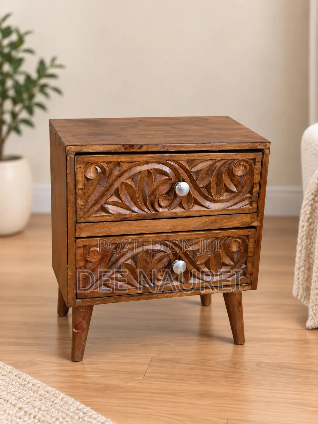 Vintage Stained Wood 2-Drawer Side Cabinet