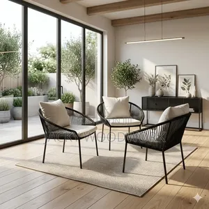 Modern Rope Woven Balcony Armchairs With Luxury Cushions