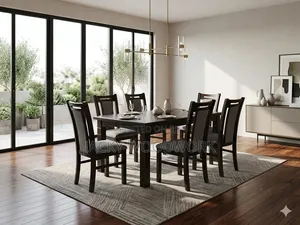 Executive 6-Seater Hardwood Dining Set With Grey Textured Cushions
