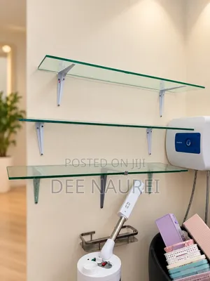 Floating Glass Wall Shelves With Metal Brackets