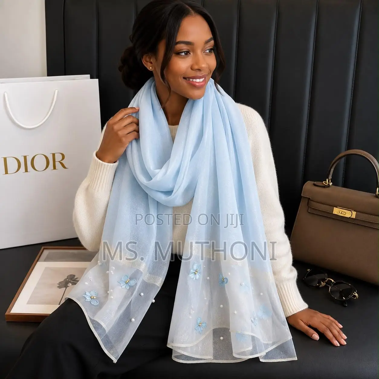 Pearl Butterflies  Embroidered Statement Chiffon Scarves