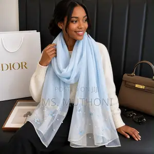 Pearl Butterflies  Embroidered Statement Chiffon Scarves
