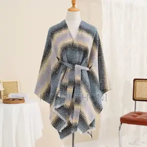 Ruana Wrap Featuring Fringed Edges an Included Tie Belt