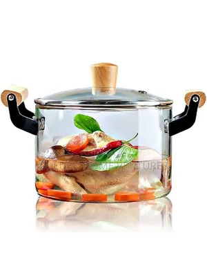 2.5L Transparent Glass Cooking Pot Heat Resistant With Wooden Handles