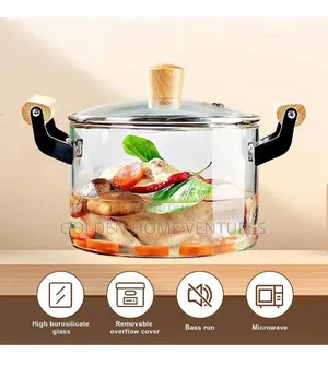 2.5L Transparent Glass Cooking Pot Heat Resistant With Wooden Handles