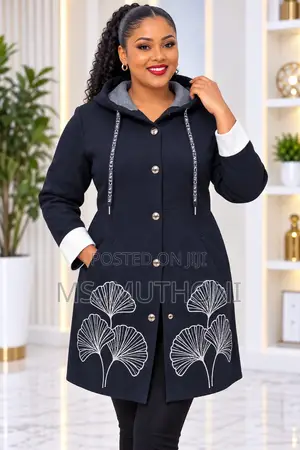 Women's Long Hooded Sweater White Floral Embroidery