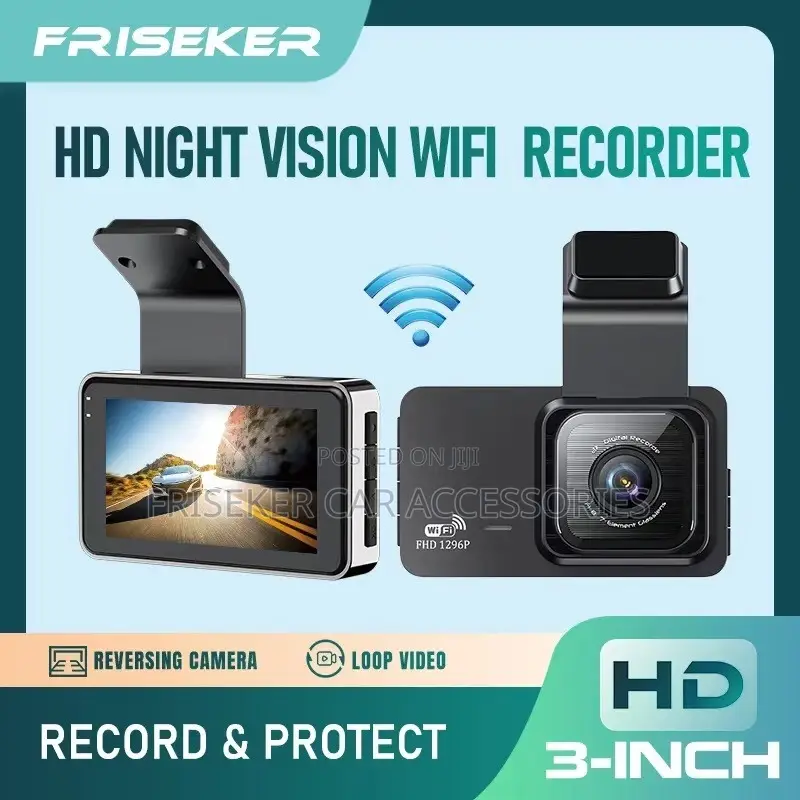 FRISEKER 3 Inch Dash Cam 1296P WiFi Night Vision Car DVR Recorder