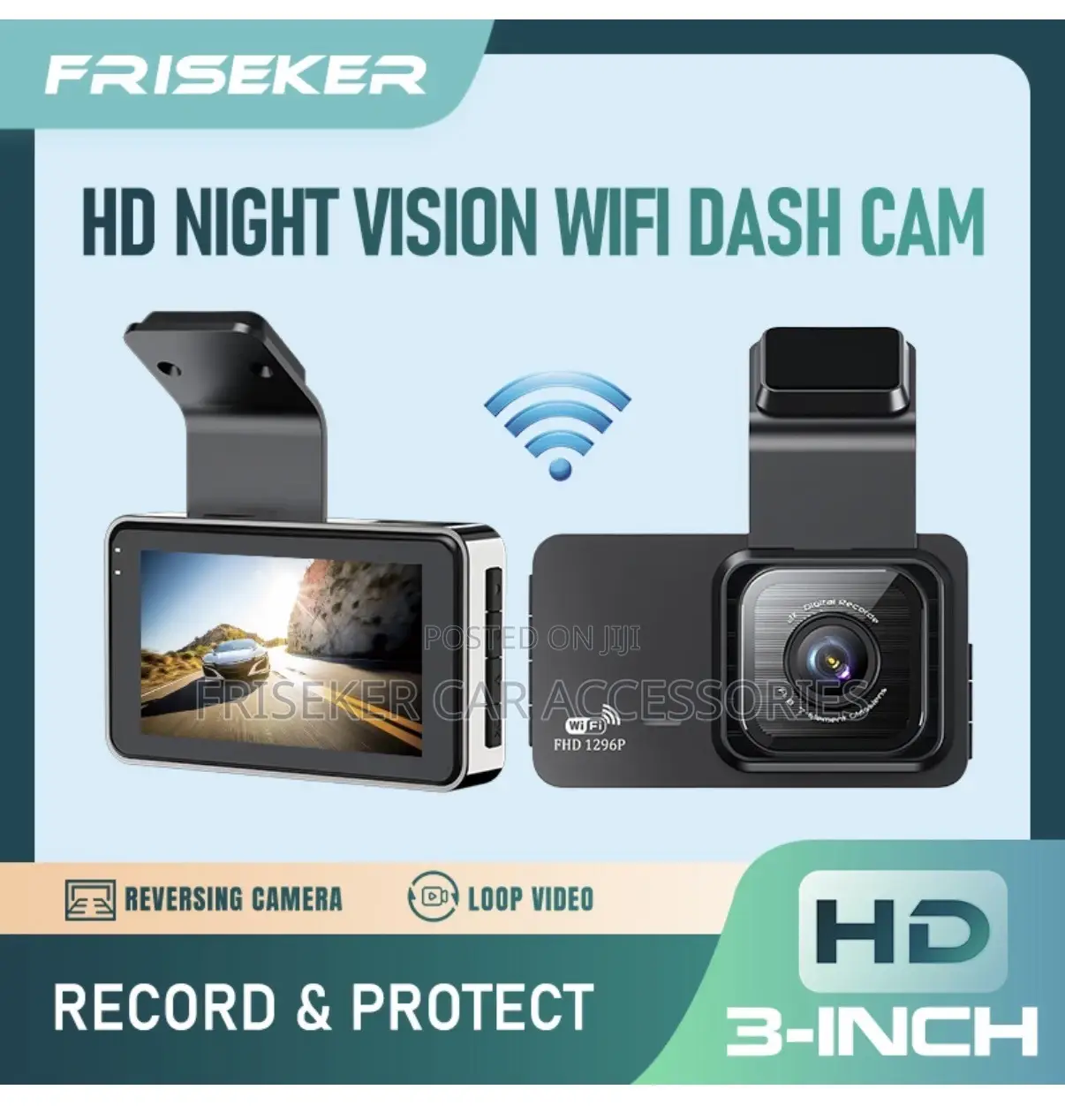 FRISEKER 3 Inch Dash Cam 1296P WiFi Night Vision Car DVR Recorder