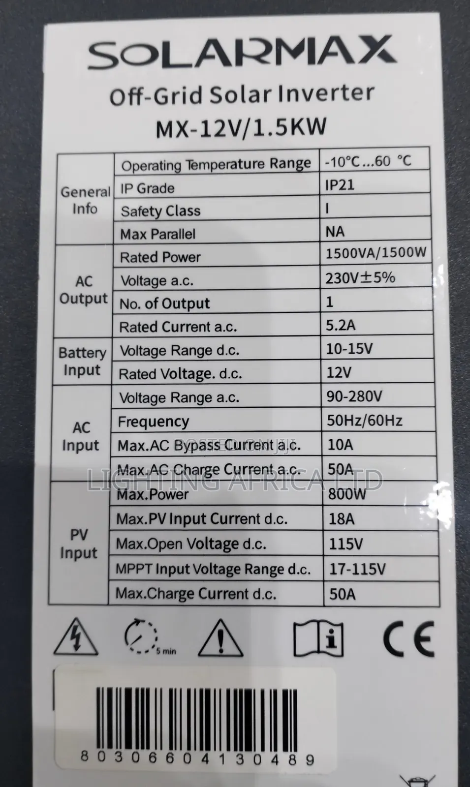 Solarmax 1.5 KVA Inverter - 200Ah Lithium - 625W Solar - Full Kit