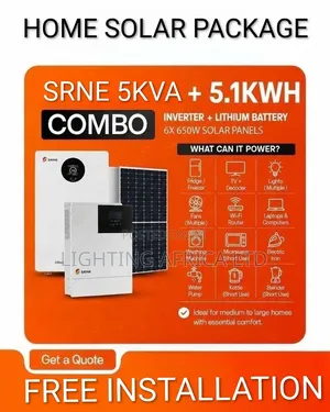 SRNE 5kva - 5.12kwh Lithium Battery -(6)625w Solar Free Installation