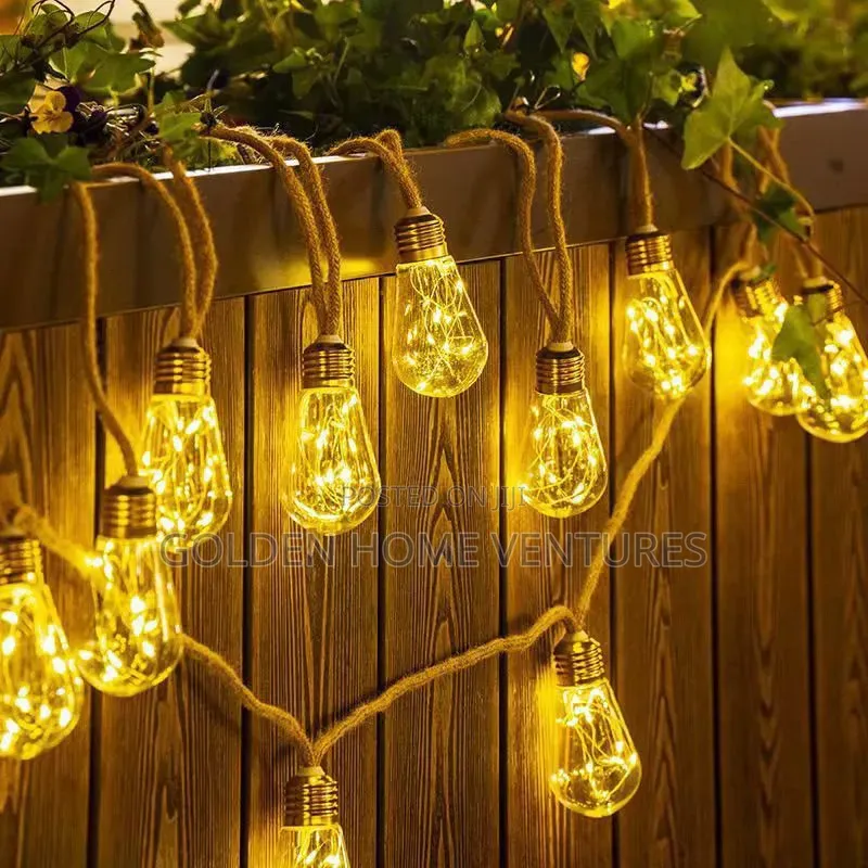 10m Vintage Hemp Rope Christmas Lights — USB + Solar Indoor Outdoor