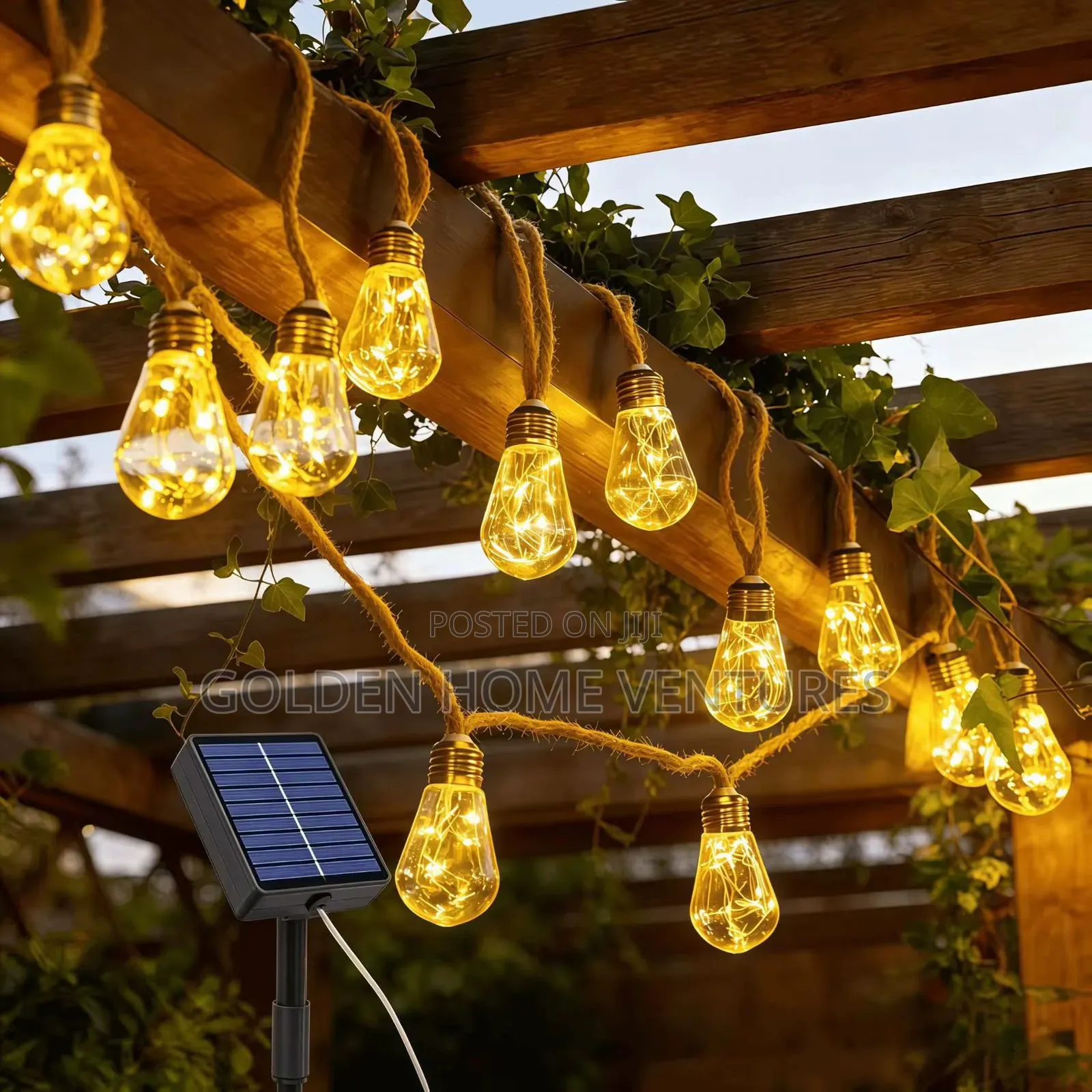 10m Vintage Hemp Rope Christmas Lights — USB + Solar Indoor Outdoor