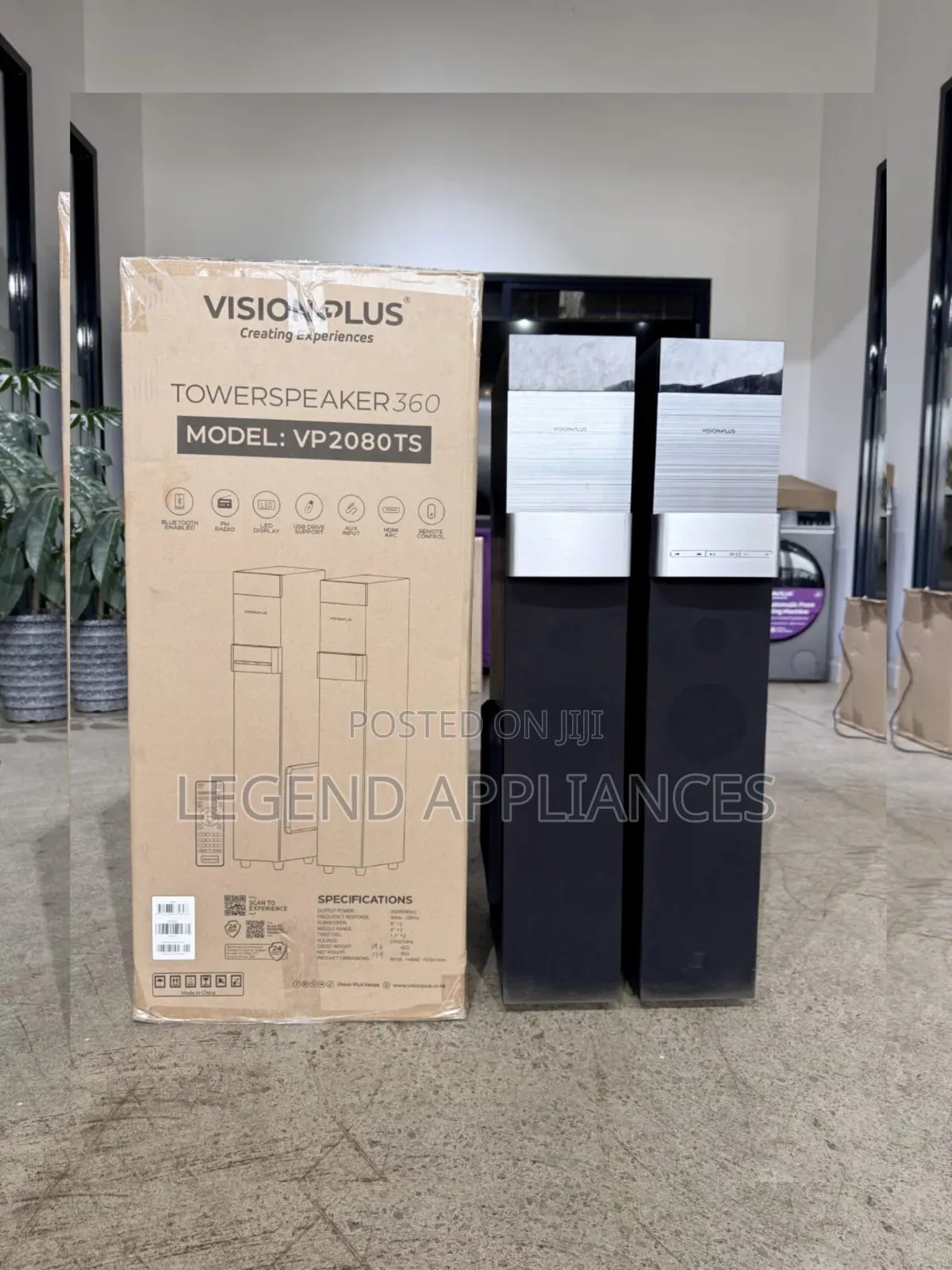 Vision Plus VP2080TS 360W Tower Speaker,Dual 8" Subwoofers,Bluetooth