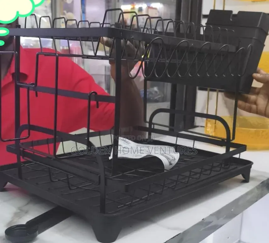 Quality Carbon Steel 2 Tier Dish Drying Rack Drainer Board