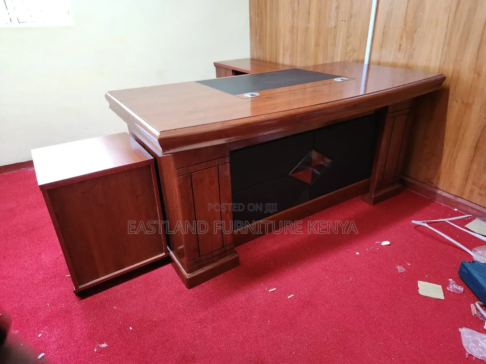 Executive L Shaped Desk - Mahogany Brown With Side Return