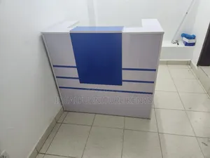 Blue and White Reception Desk