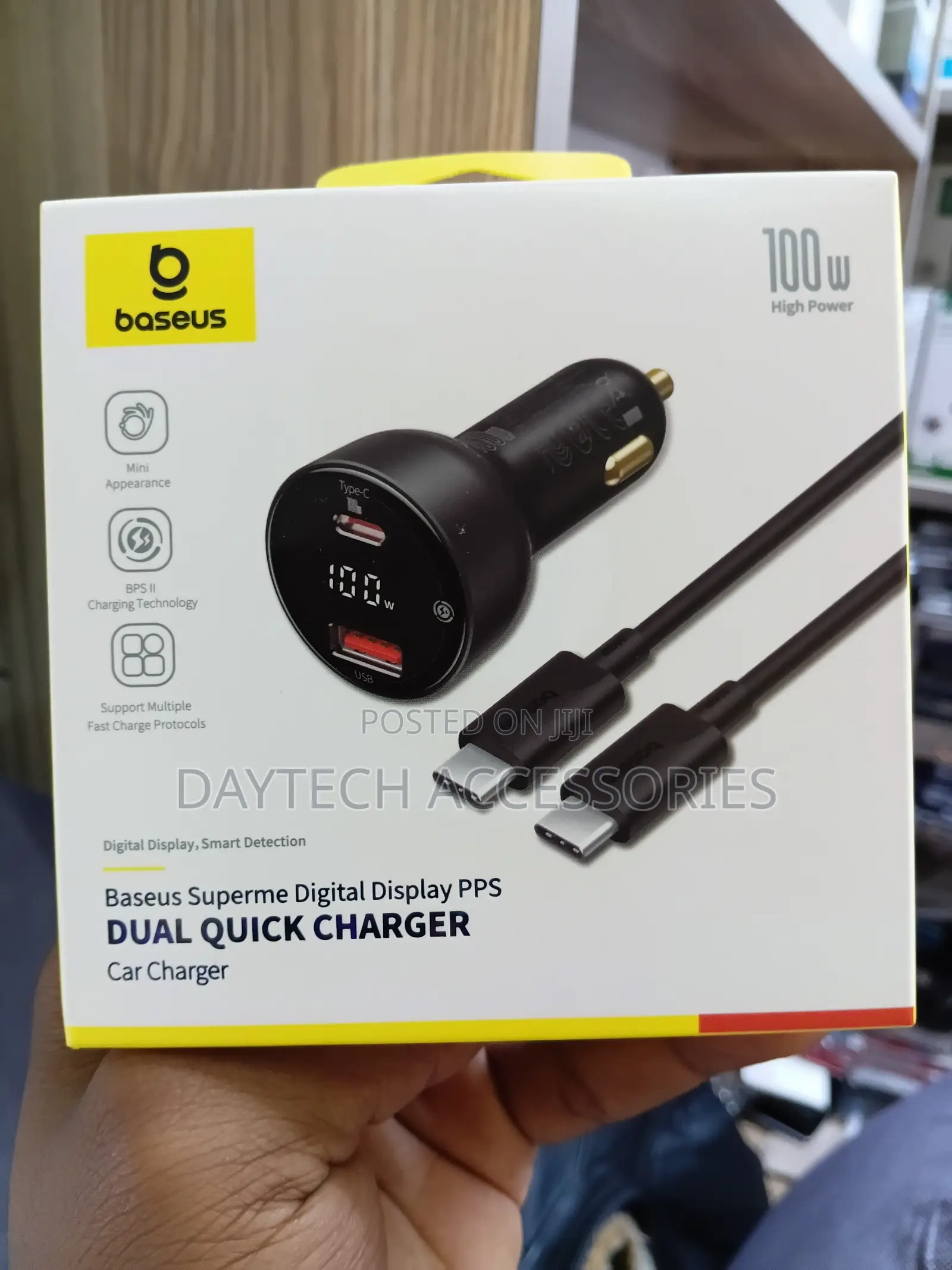 Baseus 100W Car Charger Dual Port USB Type C Quick Charger - Black