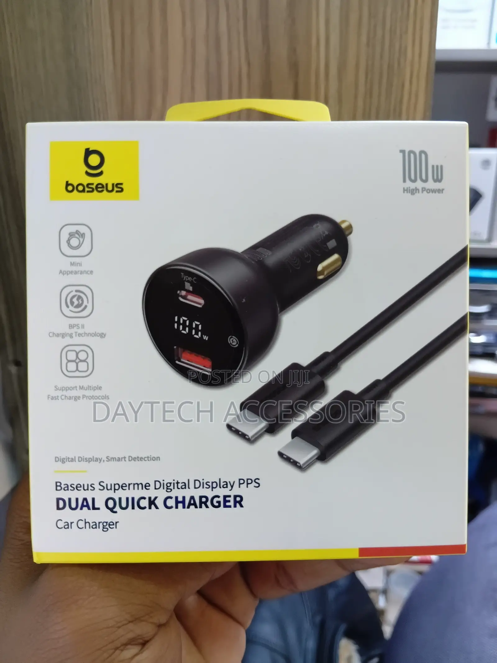 Baseus 100W Car Charger Dual Port USB Type C Quick Charger - Black