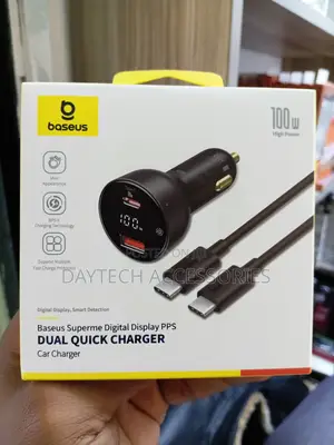 Baseus 100W Car Charger Dual Port USB Type C Quick Charger - Black