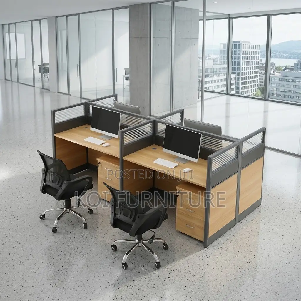 Office Workstation; Brown Four Users Modern Office Workstations