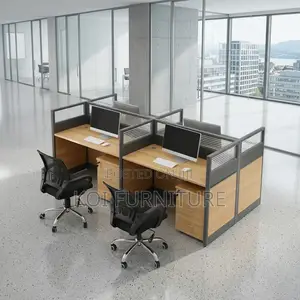 Office Workstation; Brown Four Users Modern Office Workstations