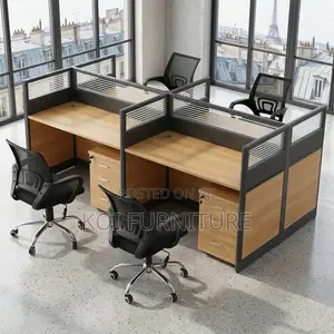 Office Workstation; Brown Four Users Modern Office Workstations