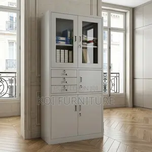 Office Cabinet; Stainless Gray Files Cabinet With Double Doors