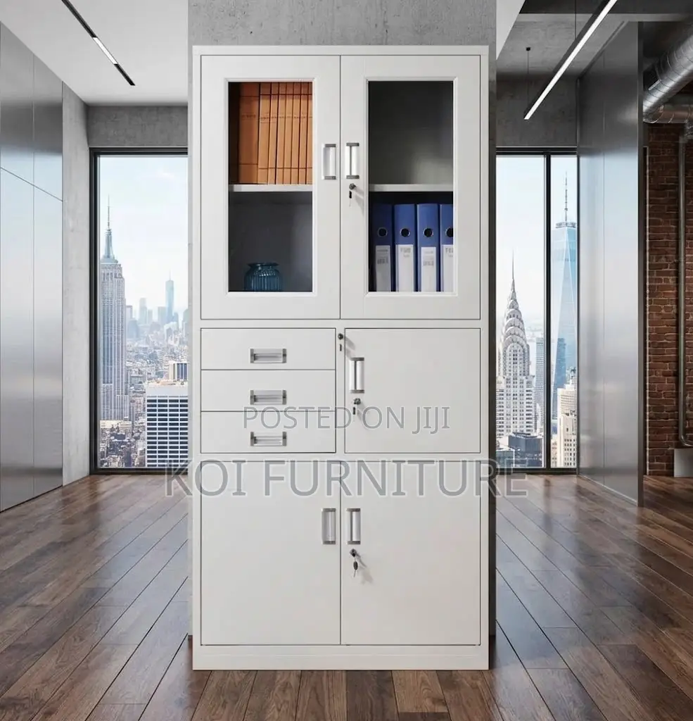 Office Cabinet; Stainless Gray Files Cabinet With Double Doors