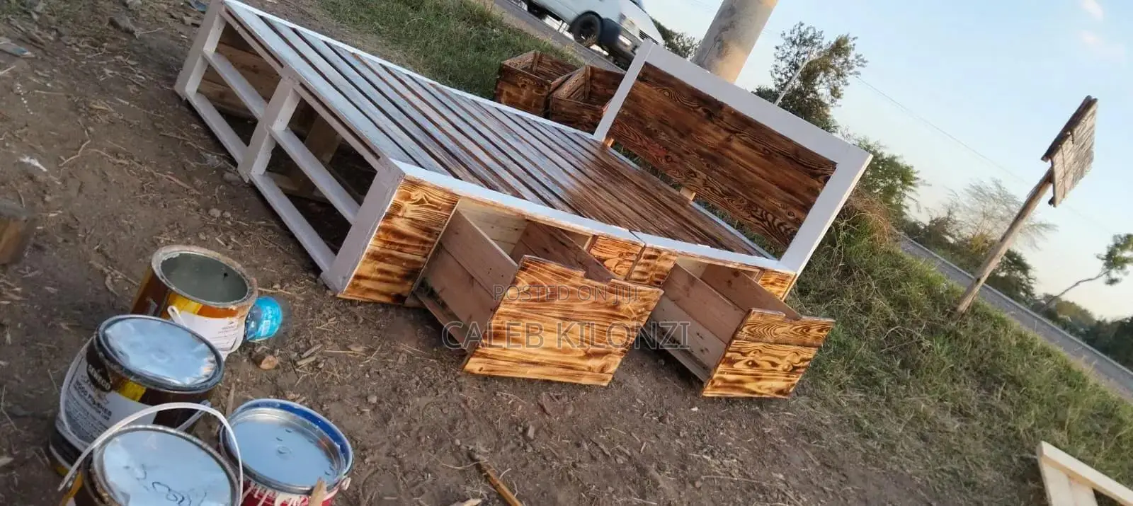 5×6rustic Burnt Pallet Bed With Two Drawers